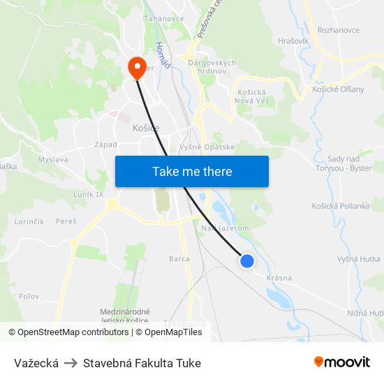 Važecká to Stavebná Fakulta Tuke map