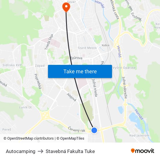 Autocamping to Stavebná Fakulta Tuke map