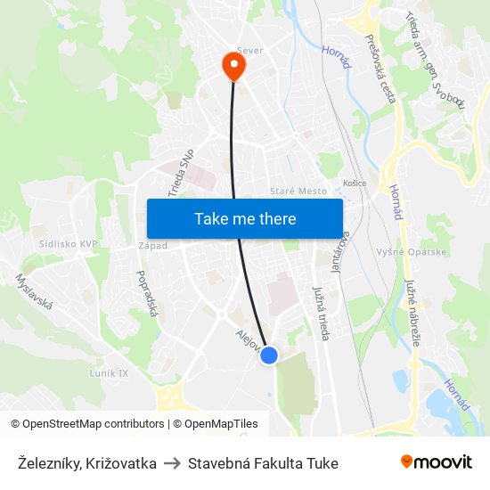 Železníky, Križovatka to Stavebná Fakulta Tuke map