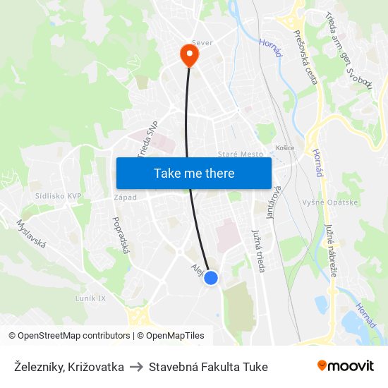 Železníky, Križovatka to Stavebná Fakulta Tuke map