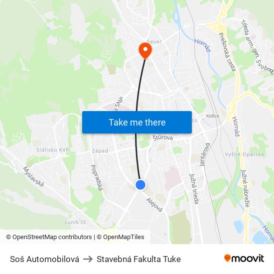 Soš Automobilová to Stavebná Fakulta Tuke map