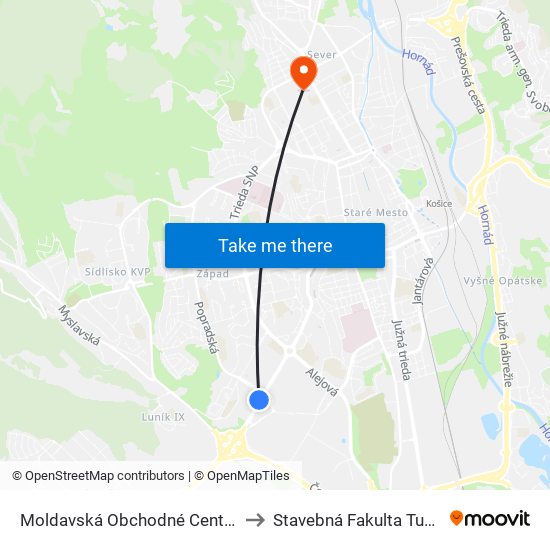 Moldavská Obchodné Centrá to Stavebná Fakulta Tuke map