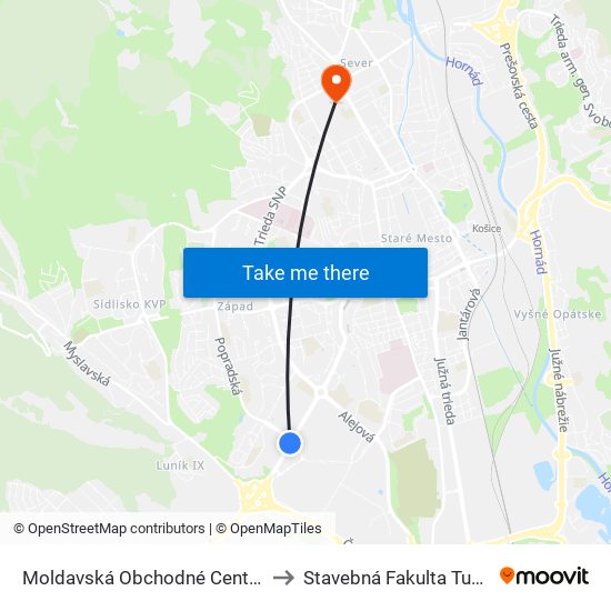 Moldavská Obchodné Centrá to Stavebná Fakulta Tuke map