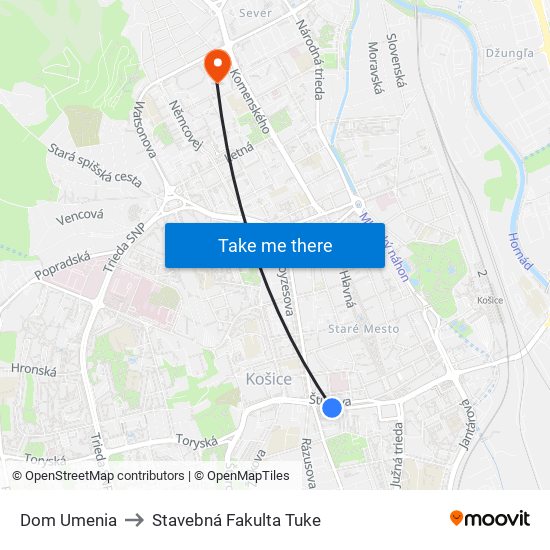 Dom Umenia to Stavebná Fakulta Tuke map