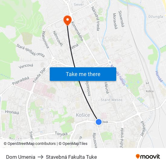 Dom Umenia to Stavebná Fakulta Tuke map