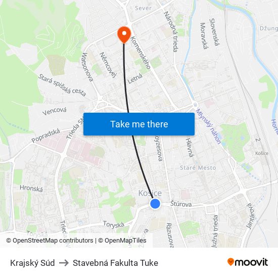 Krajský Súd to Stavebná Fakulta Tuke map