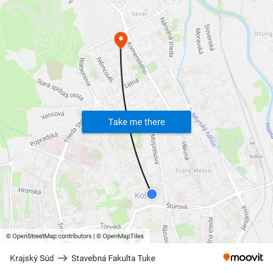 Krajský Súd to Stavebná Fakulta Tuke map