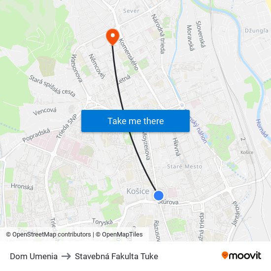 Dom Umenia to Stavebná Fakulta Tuke map