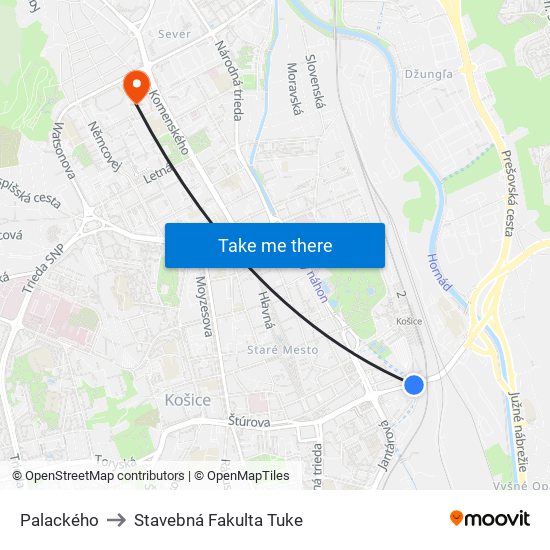 Palackého to Stavebná Fakulta Tuke map