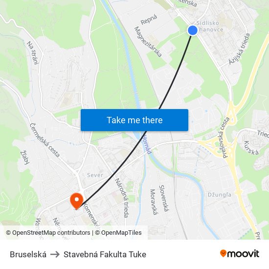 Bruselská to Stavebná Fakulta Tuke map