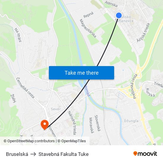 Bruselská to Stavebná Fakulta Tuke map