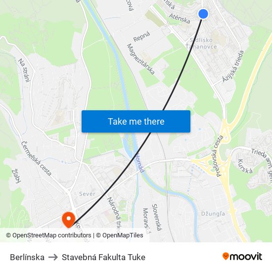 Berlínska to Stavebná Fakulta Tuke map