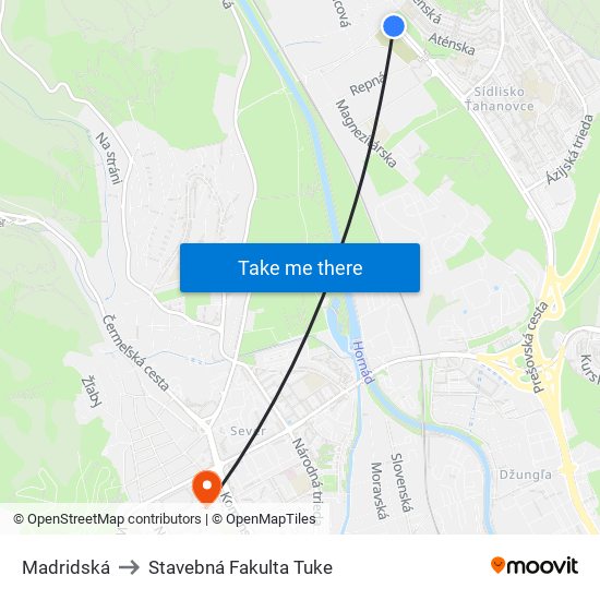 Madridská to Stavebná Fakulta Tuke map