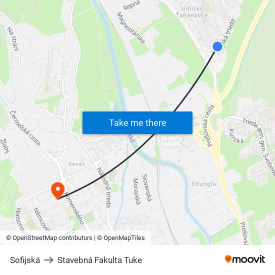 Sofijská to Stavebná Fakulta Tuke map