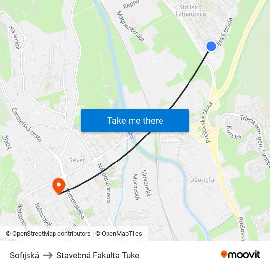 Sofijská to Stavebná Fakulta Tuke map