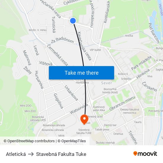 Atletická to Stavebná Fakulta Tuke map