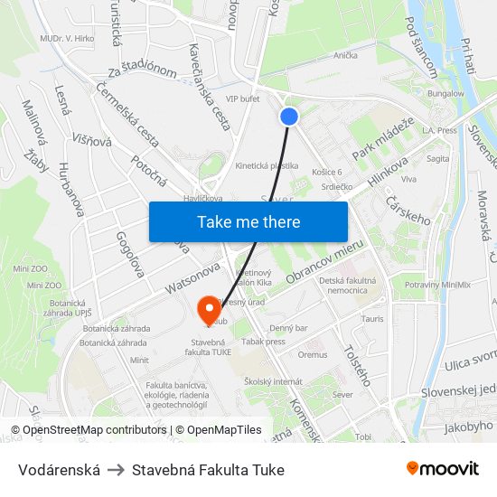 Vodárenská to Stavebná Fakulta Tuke map