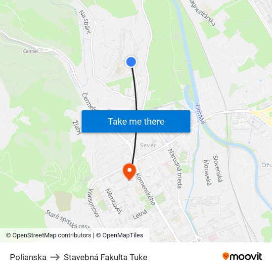 Polianska to Stavebná Fakulta Tuke map