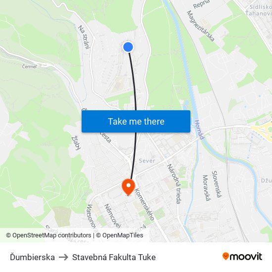 Ďumbierska to Stavebná Fakulta Tuke map