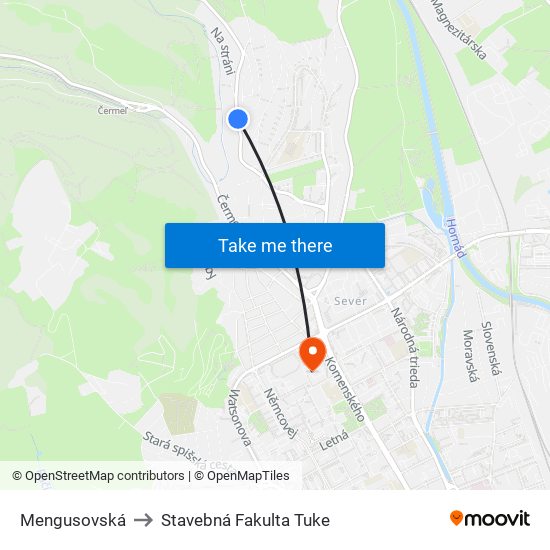 Mengusovská to Stavebná Fakulta Tuke map