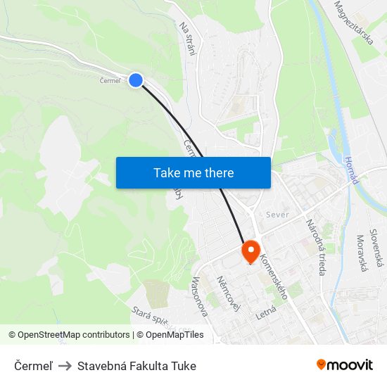 Čermeľ to Stavebná Fakulta Tuke map