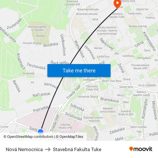 Nová Nemocnica to Stavebná Fakulta Tuke map