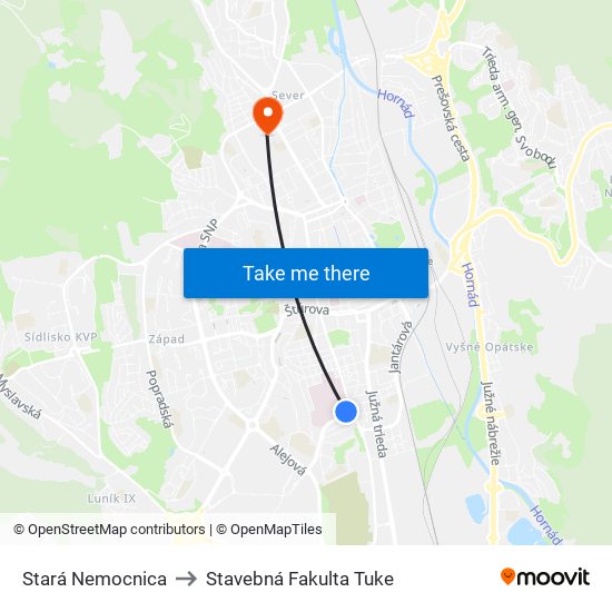 Stará Nemocnica to Stavebná Fakulta Tuke map