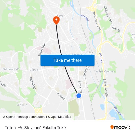 Triton to Stavebná Fakulta Tuke map