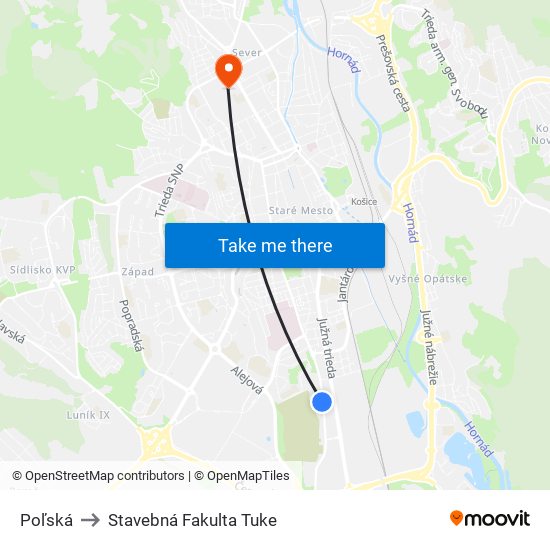 Poľská to Stavebná Fakulta Tuke map