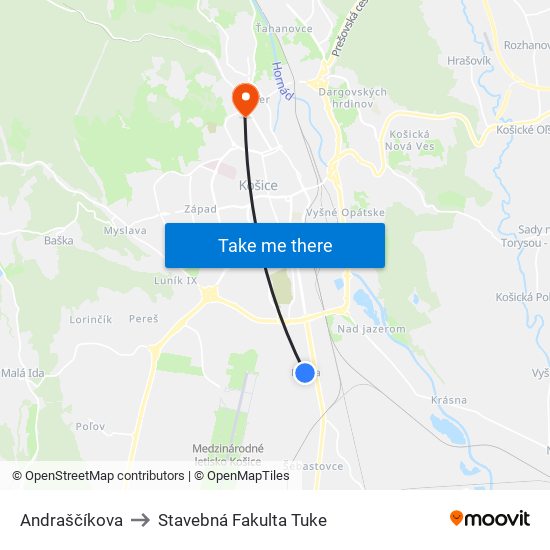 Andraščíkova to Stavebná Fakulta Tuke map