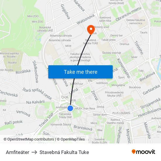 Amfiteáter to Stavebná Fakulta Tuke map