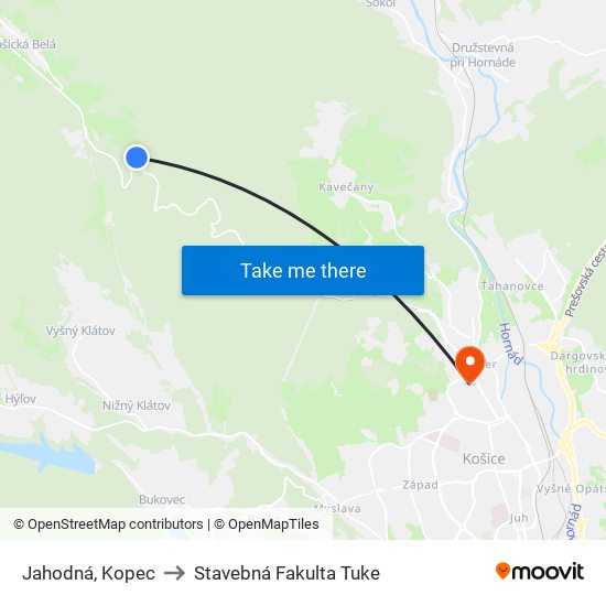 Jahodná, Kopec to Stavebná Fakulta Tuke map