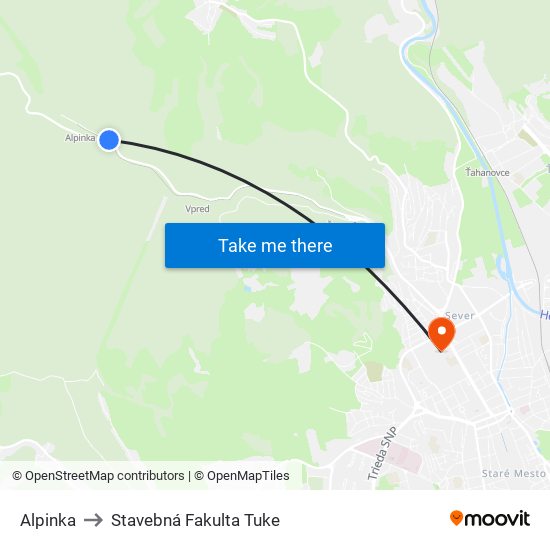 Alpinka to Stavebná Fakulta Tuke map