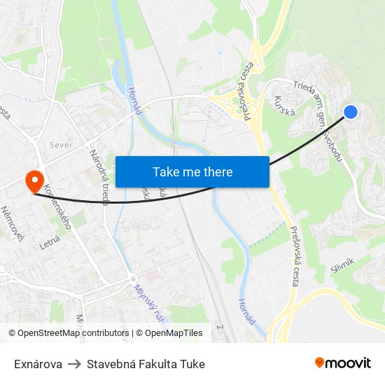 Exnárova to Stavebná Fakulta Tuke map