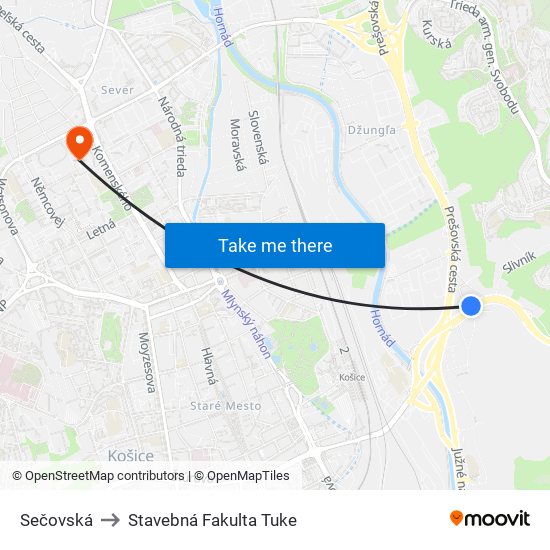 Sečovská to Stavebná Fakulta Tuke map