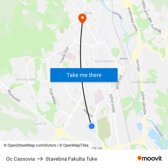 Oc Cassovia to Stavebná Fakulta Tuke map