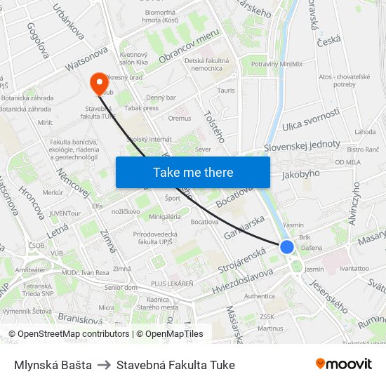 Mlynská Bašta to Stavebná Fakulta Tuke map