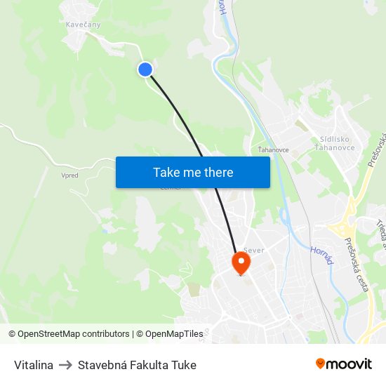 Vitalina to Stavebná Fakulta Tuke map