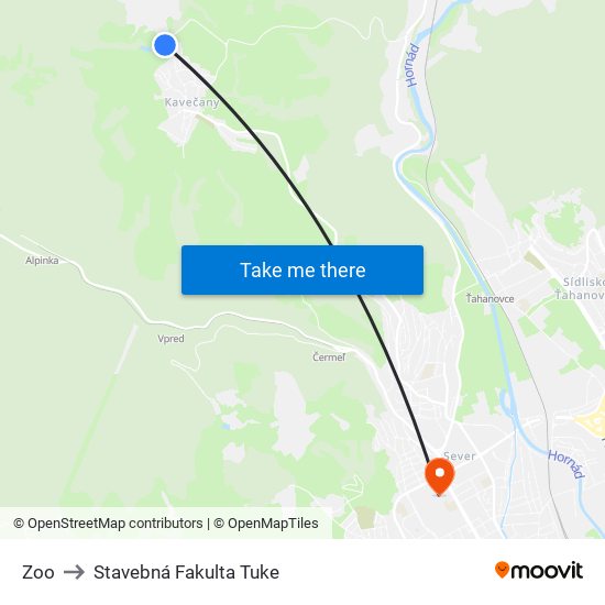 Zoo to Stavebná Fakulta Tuke map