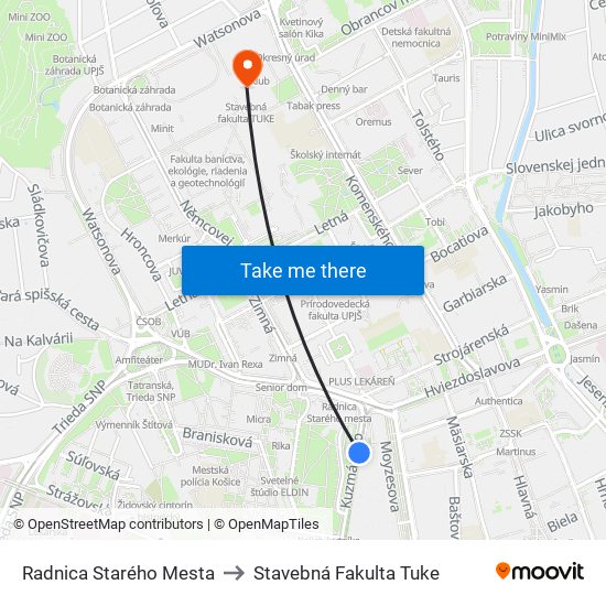 Radnica Starého Mesta to Stavebná Fakulta Tuke map