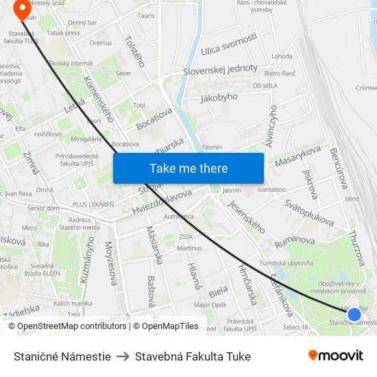 Staničné Námestie to Stavebná Fakulta Tuke map