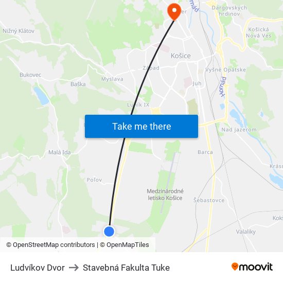 Ludvíkov Dvor to Stavebná Fakulta Tuke map