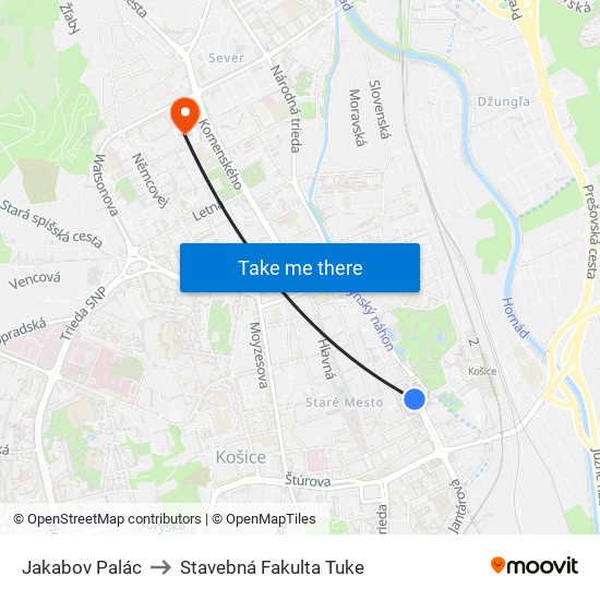 Jakabov Palác to Stavebná Fakulta Tuke map