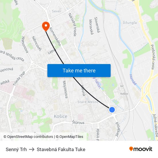 Senný Trh to Stavebná Fakulta Tuke map
