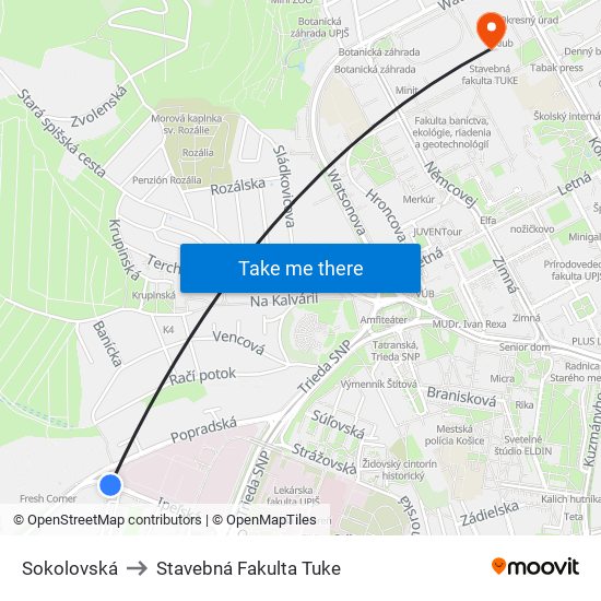 Sokolovská to Stavebná Fakulta Tuke map