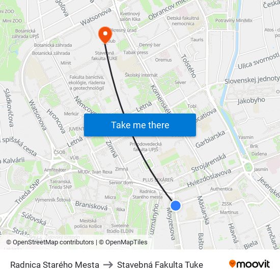 Radnica Starého Mesta to Stavebná Fakulta Tuke map