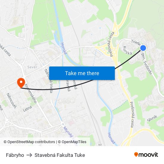 Fábryho to Stavebná Fakulta Tuke map