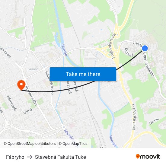 Fábryho to Stavebná Fakulta Tuke map