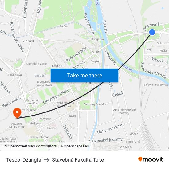 Tesco, Džungľa to Stavebná Fakulta Tuke map