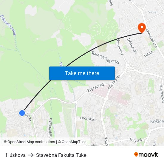 Húskova to Stavebná Fakulta Tuke map